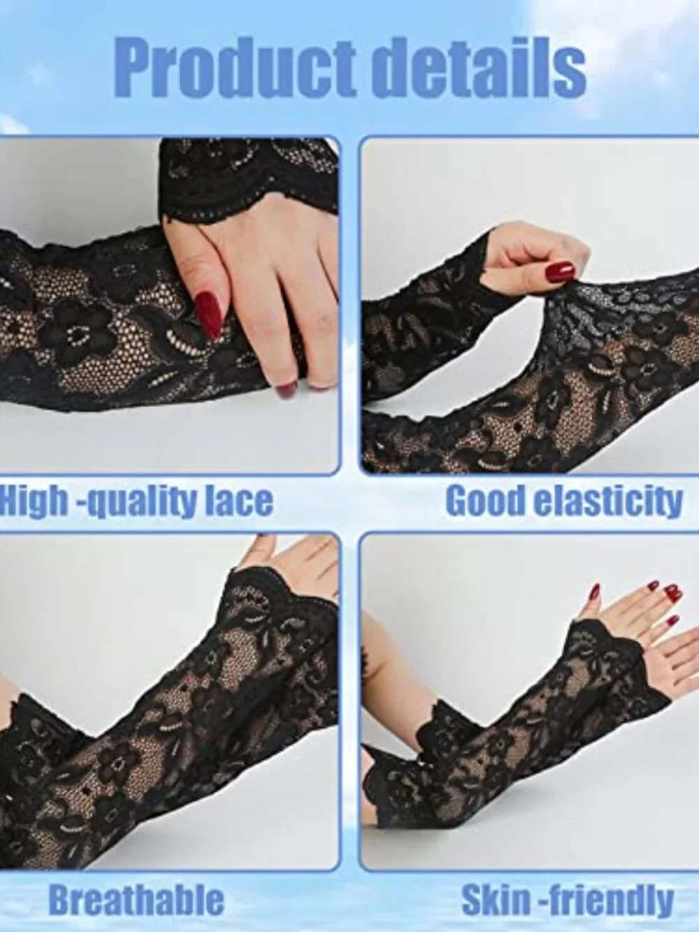 Lace Arm Sleeves UV Protection Elbow Length Fingerless Gloves